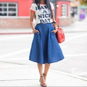 Zara Denim Flare Midi Skirt